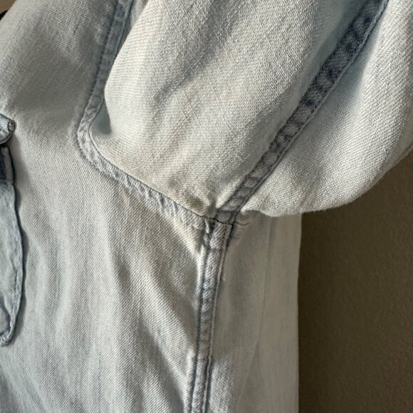 Rails Matea Lace Up V Neck Shirt Spread Collar Linen Blend Vintage Blue Sz M - Picture 7 of 12